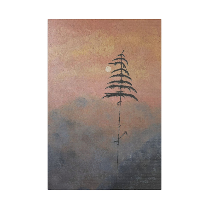 Satin Stretched Canvas - Minimal Lone Tree Sunset Wall Art
