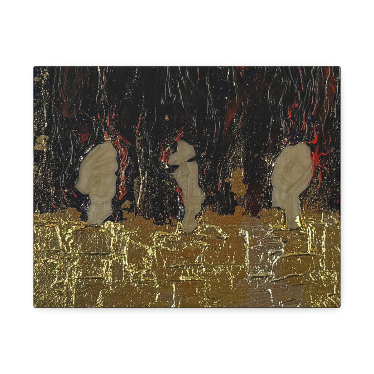 Abstract Gold Leaf Canvas Wall Art — Textured Black & Red Contemporary Painting