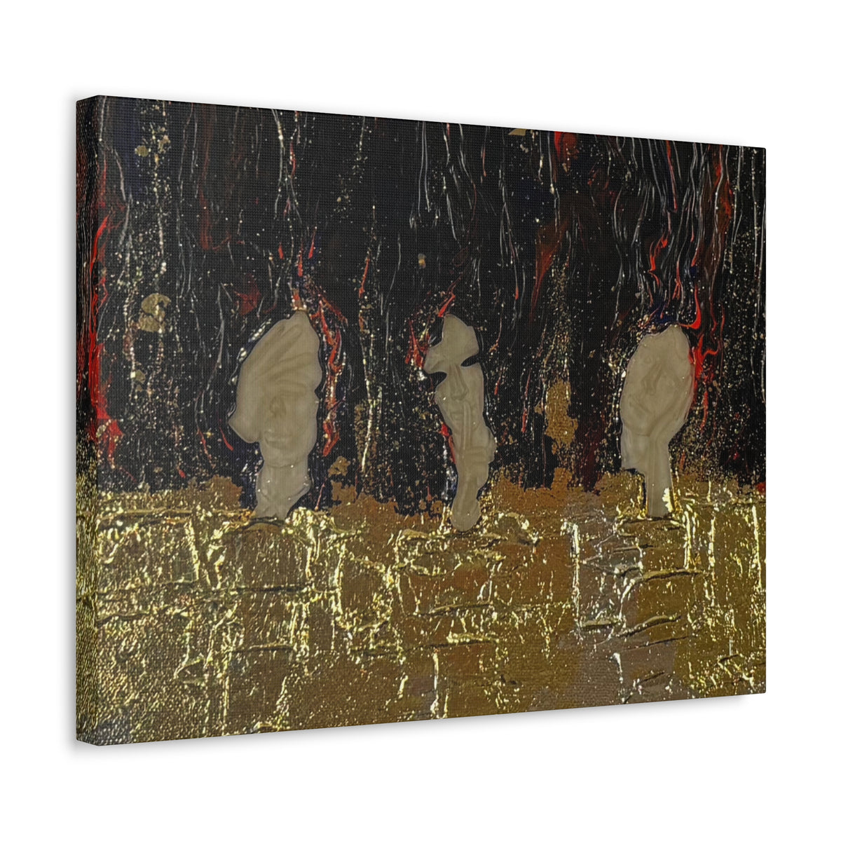 Abstract Gold Leaf Canvas Wall Art — Textured Black & Red Contemporary Painting