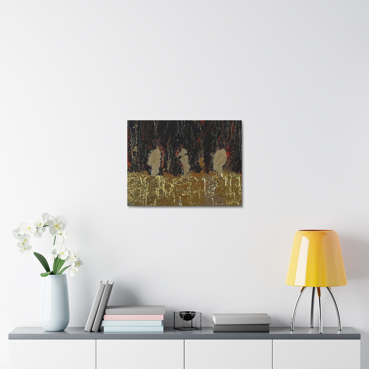 Abstract Gold Leaf Canvas Wall Art — Textured Black & Red Contemporary Painting