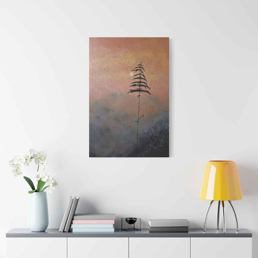 Satin Stretched Canvas - Minimal Lone Tree Sunset Wall Art