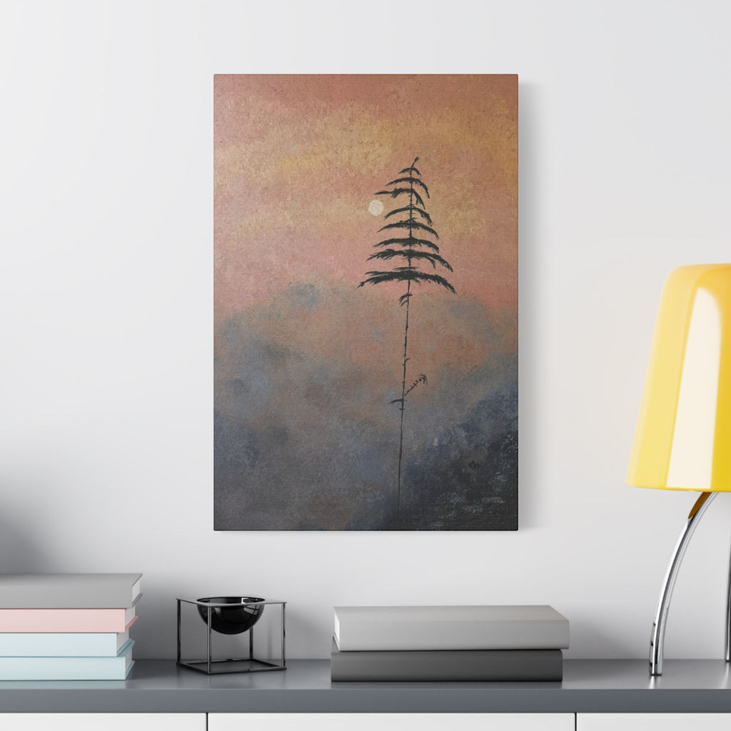 Satin Stretched Canvas - Minimal Lone Tree Sunset Wall Art