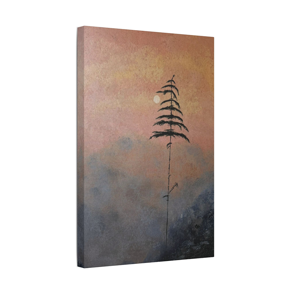 Satin Stretched Canvas - Minimal Lone Tree Sunset Wall Art