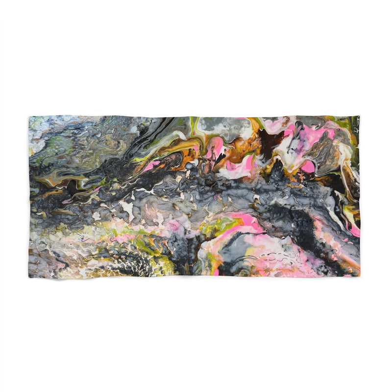 Abstract Ocean Marble Beach Towel "Liquid Optimism"— Pink & Gold Fluid Art Print