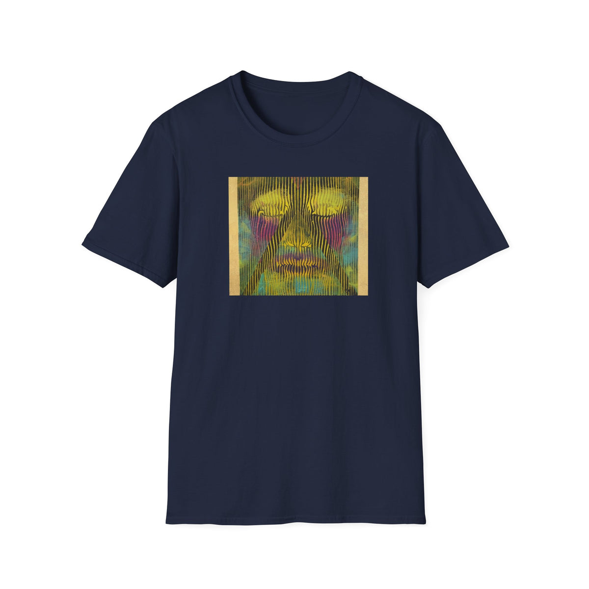 Abstract Psychedelic Electric Aura Face T‑Shirt — Trippy Colorful Optical Art Tee