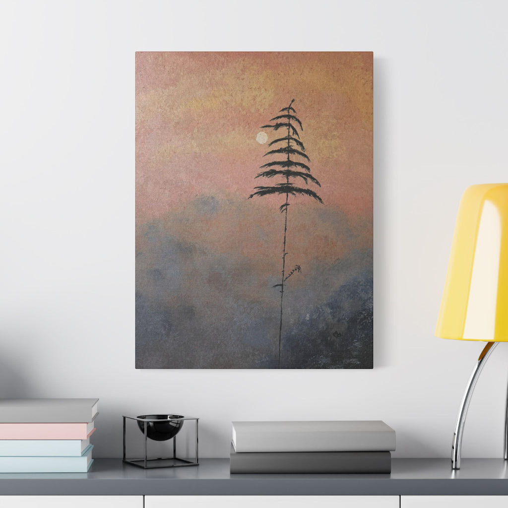 Satin Stretched Canvas - Minimal Lone Tree Sunset Wall Art