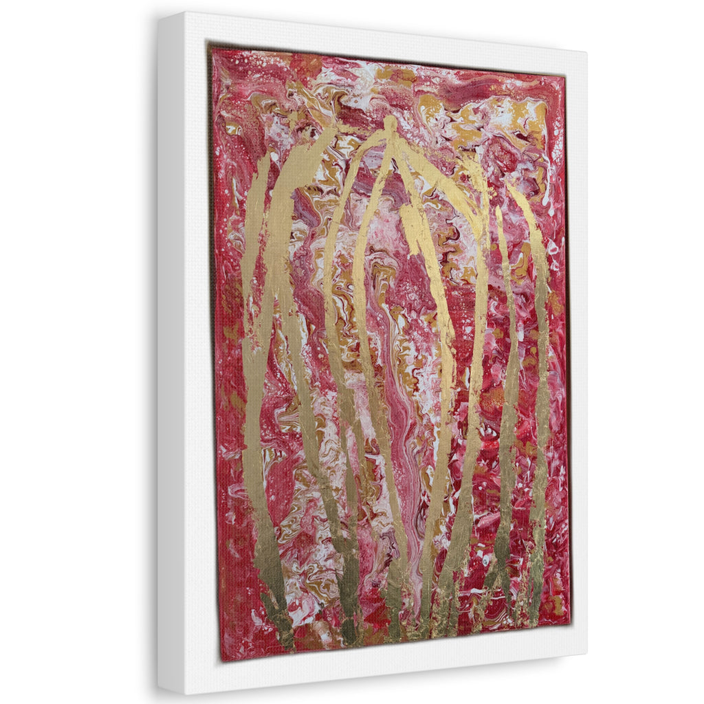 Abstract Red & Gold Stretched "She Pours" Canvas Wall Art – "She Pours" Modern Textured Painting