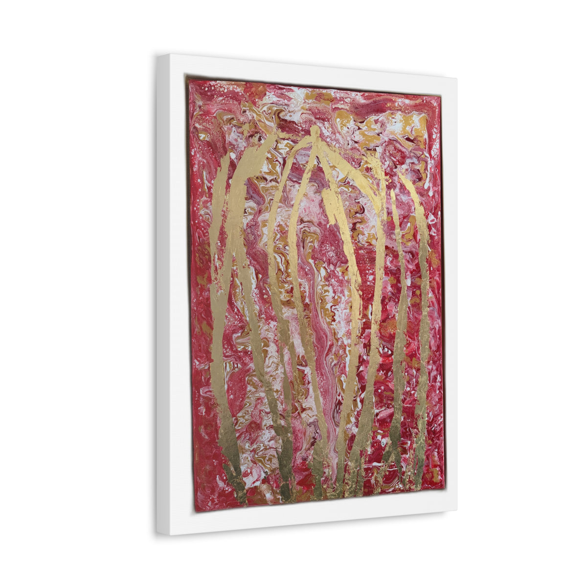Abstract Red & Gold Stretched "She Pours" Canvas Wall Art – "She Pours" Modern Textured Painting