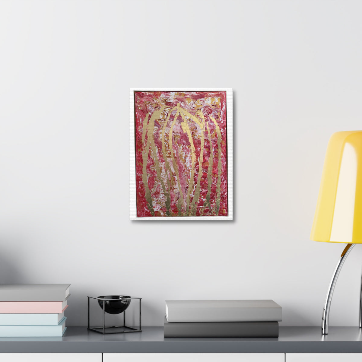 Abstract Red & Gold Stretched "She Pours" Canvas Wall Art – "She Pours" Modern Textured Painting