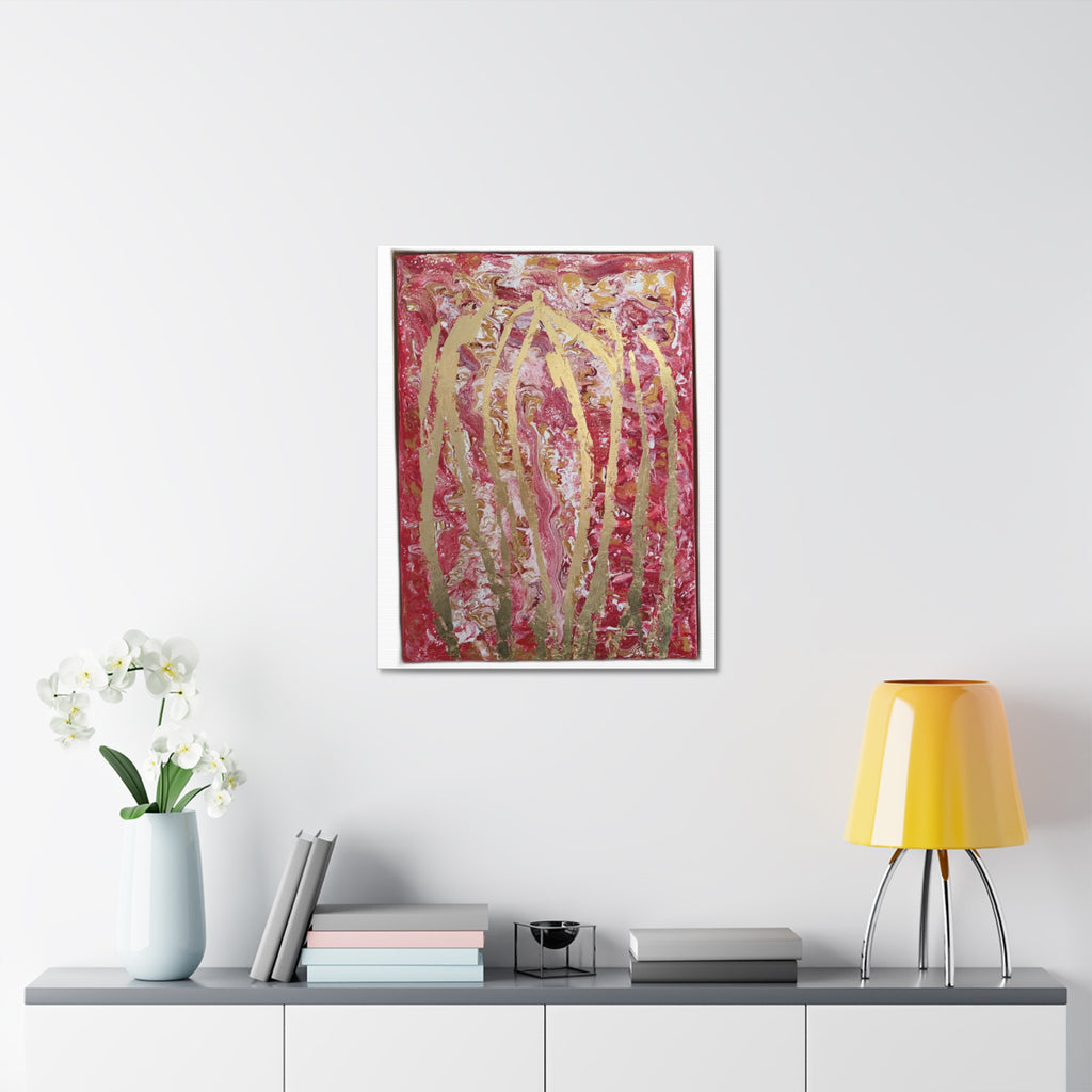 Abstract Red & Gold Stretched "She Pours" Canvas Wall Art – "She Pours" Modern Textured Painting