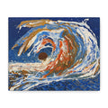Abstract Ocean Wave Canvas Art – Blue Gold Fluid Painting, Matte Stretched 1.25"