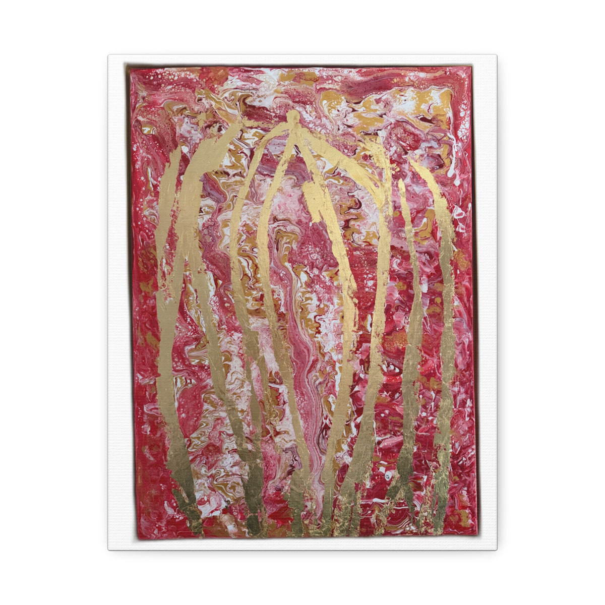 Abstract Red & Gold Stretched "She Pours" Canvas Wall Art – "She Pours" Modern Textured Painting