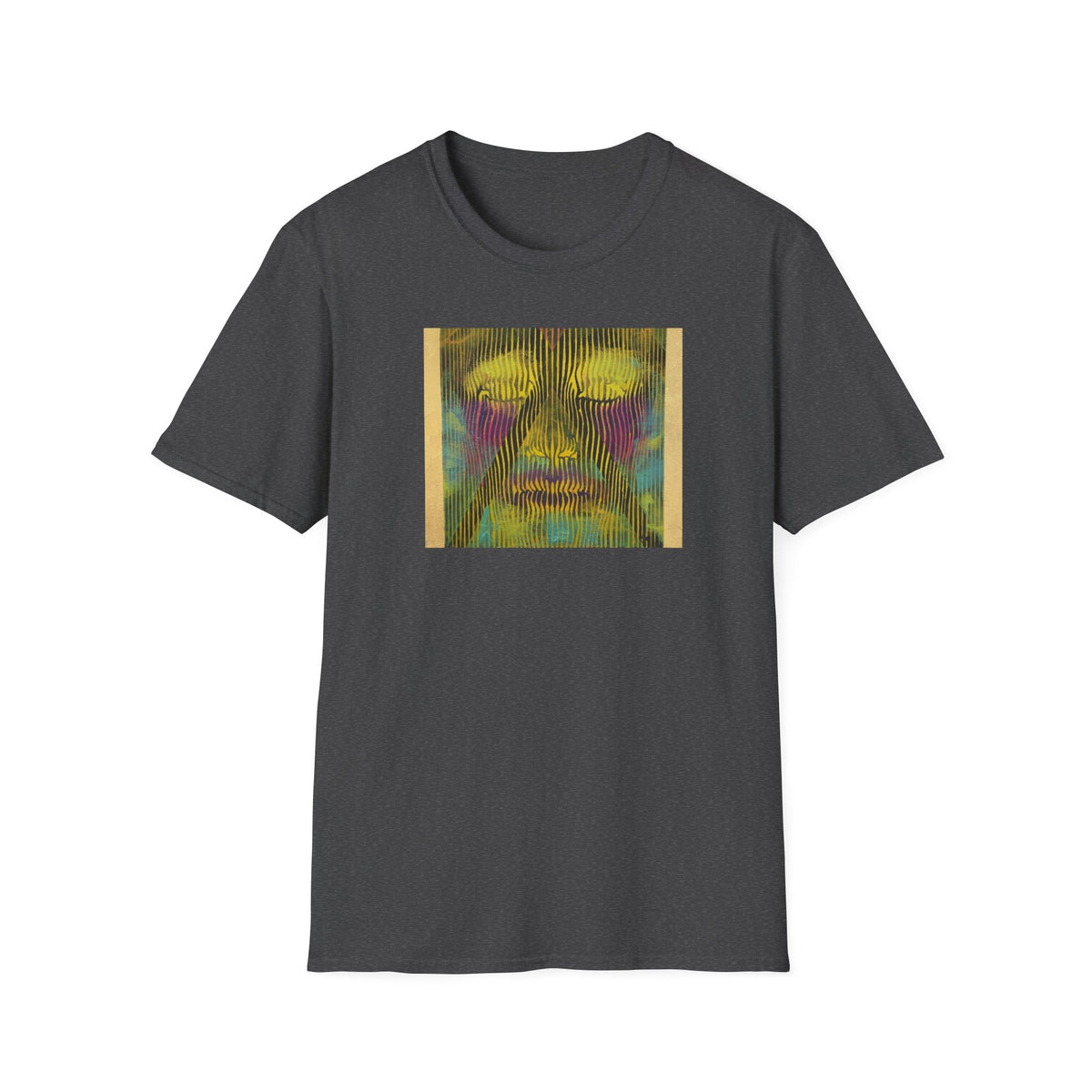 Abstract Psychedelic Electric Aura Face T‑Shirt — Trippy Colorful Optical Art Tee