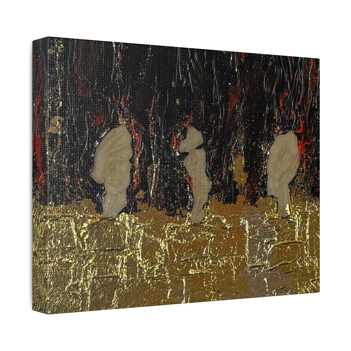 Abstract Gold Leaf Canvas Wall Art — Textured Black & Red Contemporary Painting