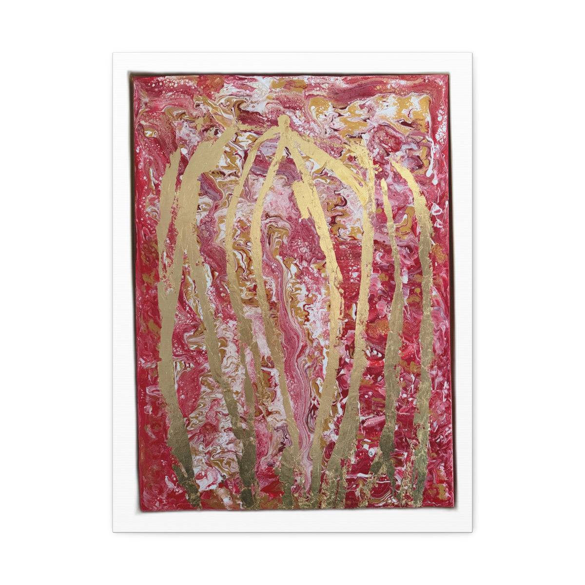 Abstract Red & Gold Stretched "She Pours" Canvas Wall Art – "She Pours" Modern Textured Painting