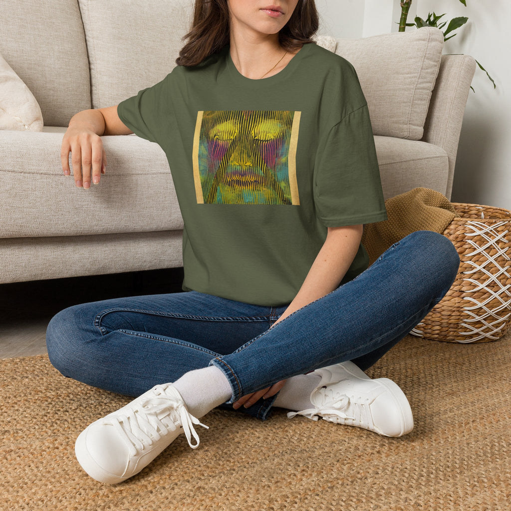 Abstract Psychedelic Electric Aura Face T‑Shirt — Trippy Colorful Optical Art Tee