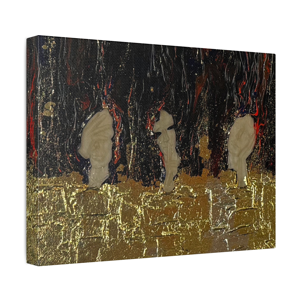 Abstract Gold Leaf Canvas Wall Art — Textured Black & Red Contemporary Painting
