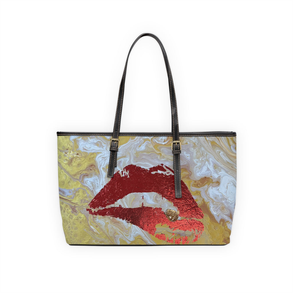 Lip Print "The Devouring" PU Shoulder Bag — Gold Marble Kiss Tote