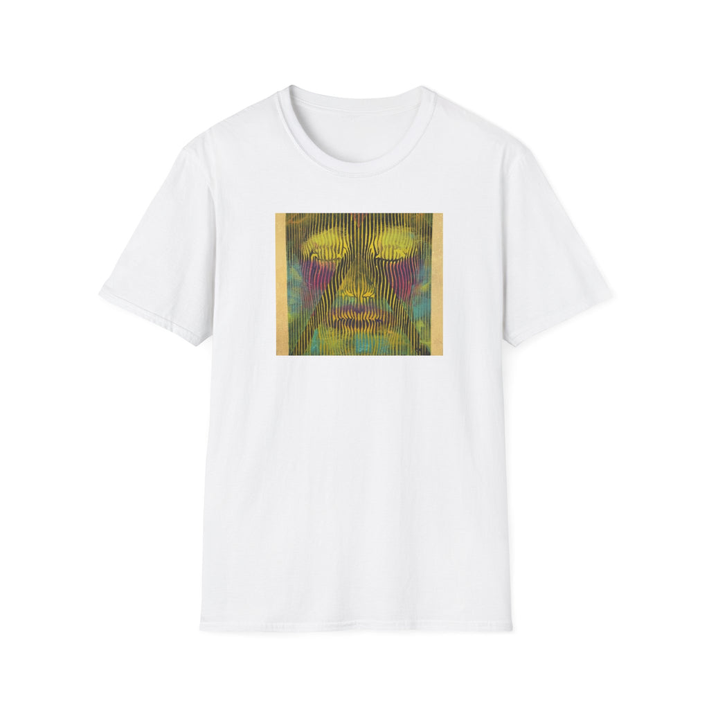 Abstract Psychedelic Electric Aura Face T‑Shirt — Trippy Colorful Optical Art Tee