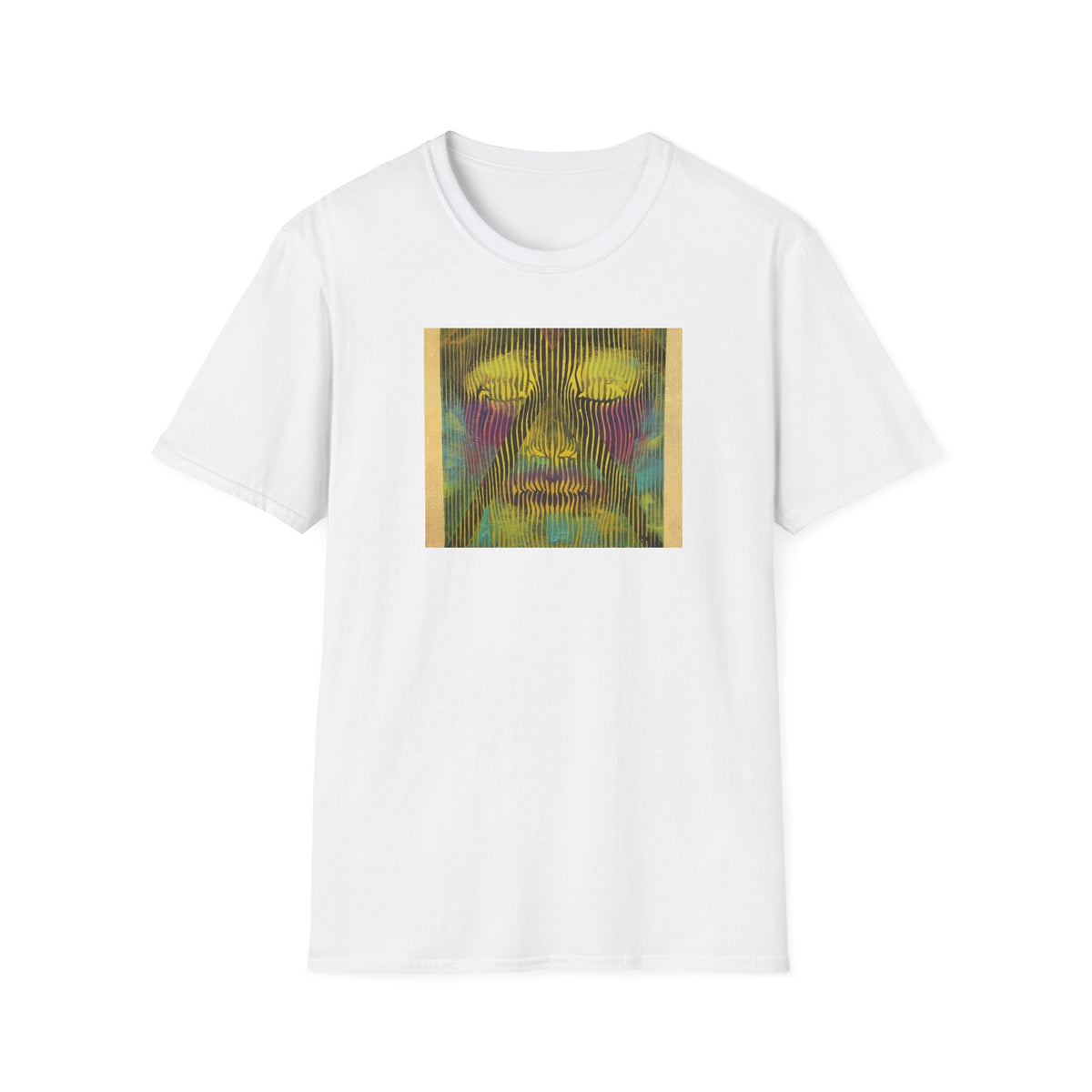 Abstract Psychedelic Electric Aura Face T‑Shirt — Trippy Colorful Optical Art Tee