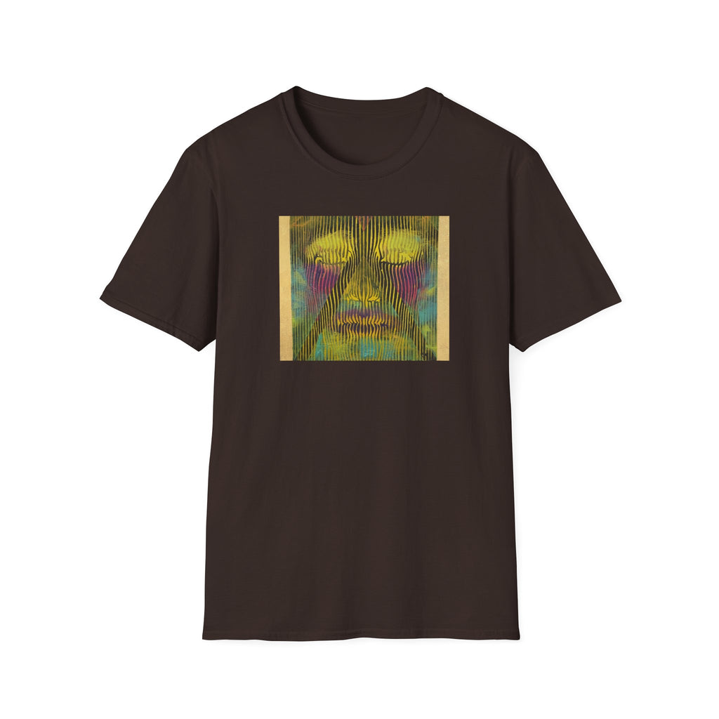 Abstract Psychedelic Electric Aura Face T‑Shirt — Trippy Colorful Optical Art Tee