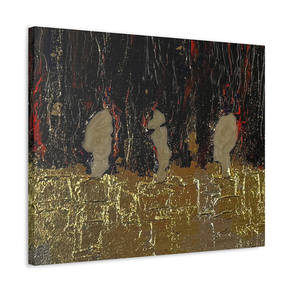Abstract Gold Leaf Canvas Wall Art — Textured Black & Red Contemporary Painting