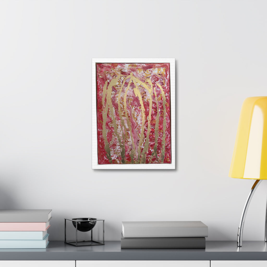 Abstract Red & Gold Stretched "She Pours" Canvas Wall Art – "She Pours" Modern Textured Painting