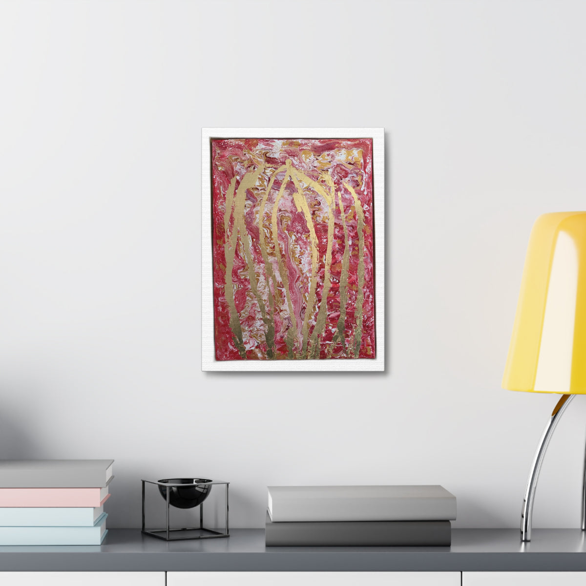 Abstract Red & Gold Stretched "She Pours" Canvas Wall Art – "She Pours" Modern Textured Painting