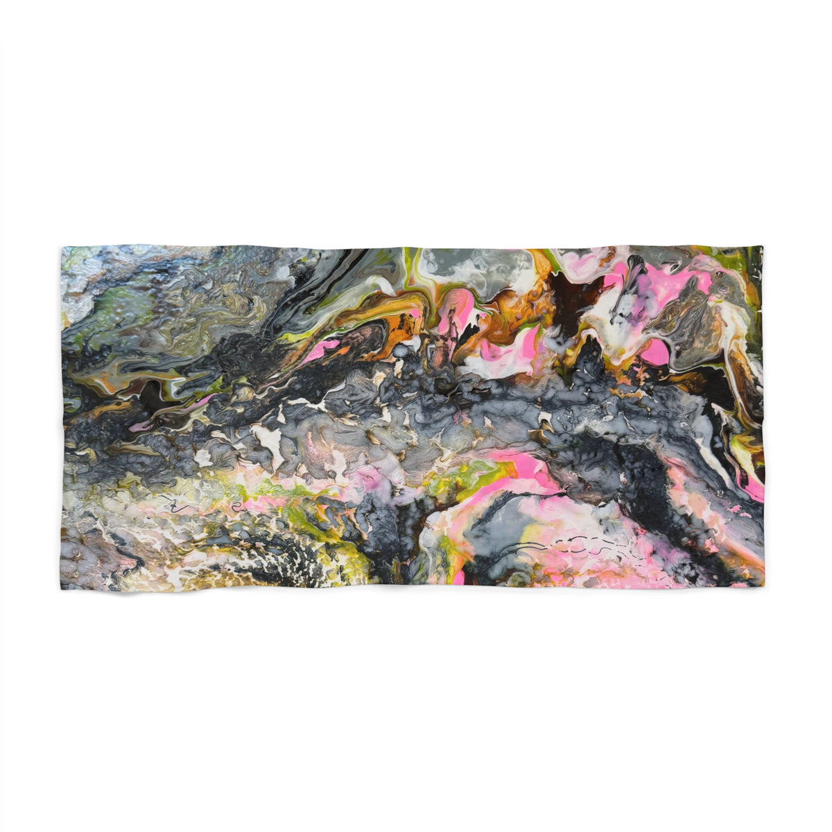 Abstract Ocean Marble Beach Towel "Liquid Optimism"— Pink & Gold Fluid Art Print