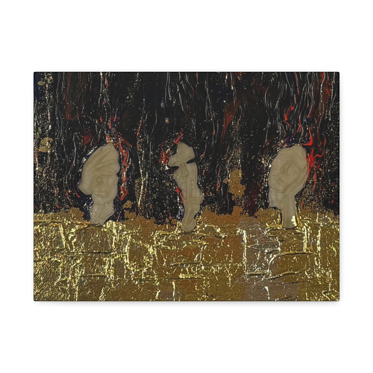 Abstract Gold Leaf Canvas Wall Art — Textured Black & Red Contemporary Painting