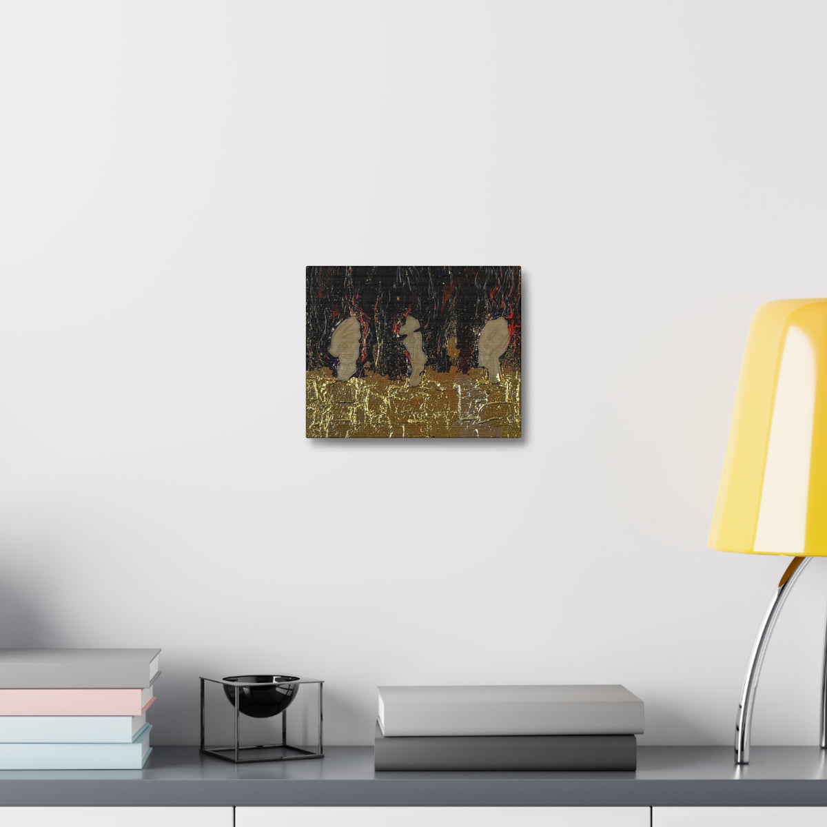 Abstract Gold Leaf Canvas Wall Art — Textured Black & Red Contemporary Painting