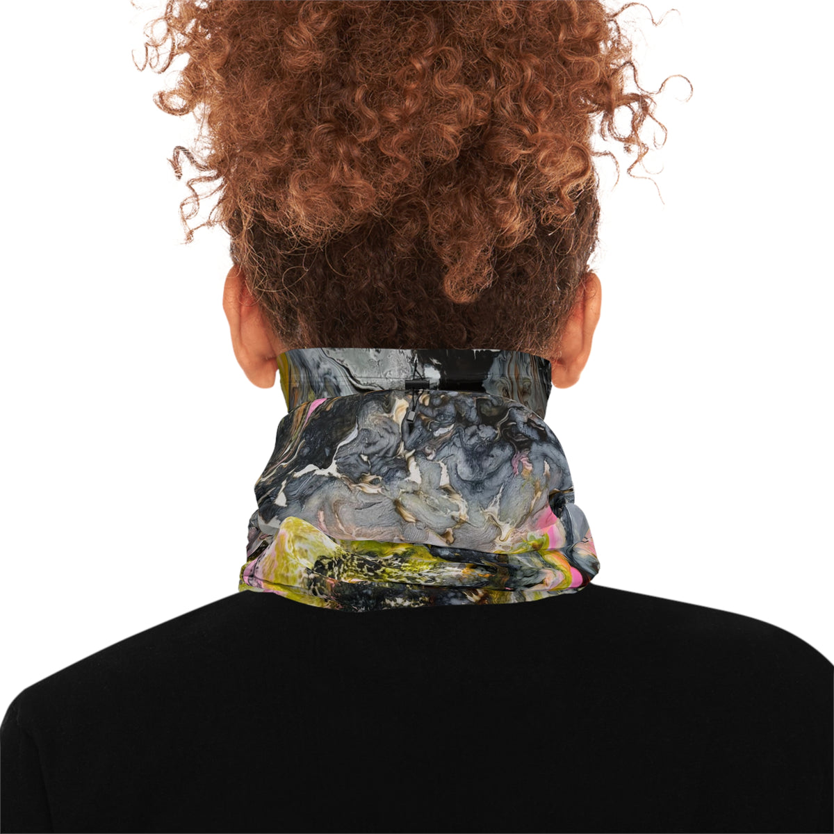 Abstract Marble "Liquid Optimism" Winter Neck Gaiter with Drawstring - Pink, Yellow & Gray Cold-Weather Face Warmer