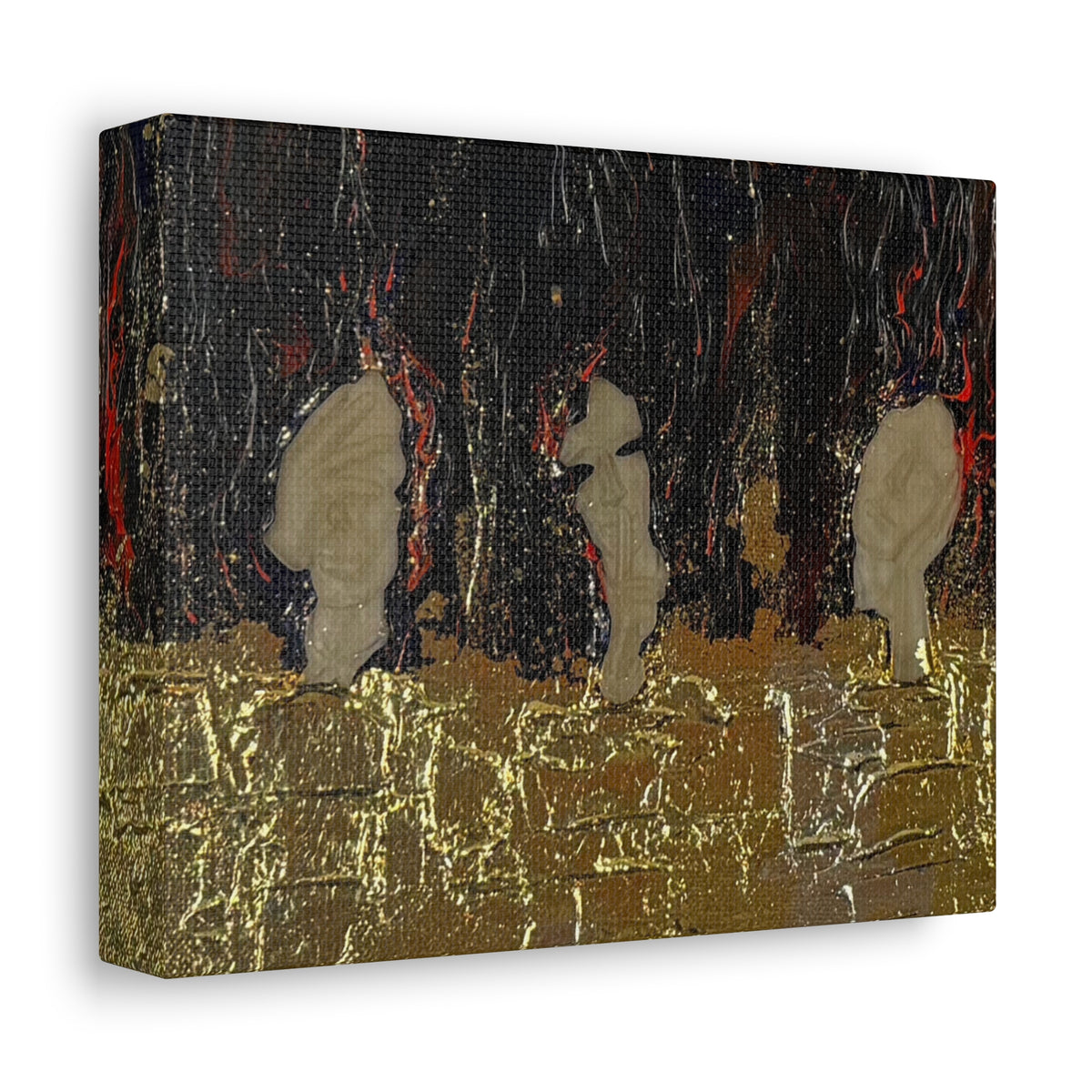Abstract Gold Leaf Canvas Wall Art — Textured Black & Red Contemporary Painting