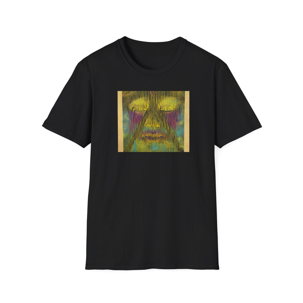 Abstract Psychedelic Electric Aura Face T‑Shirt — Trippy Colorful Optical Art Tee