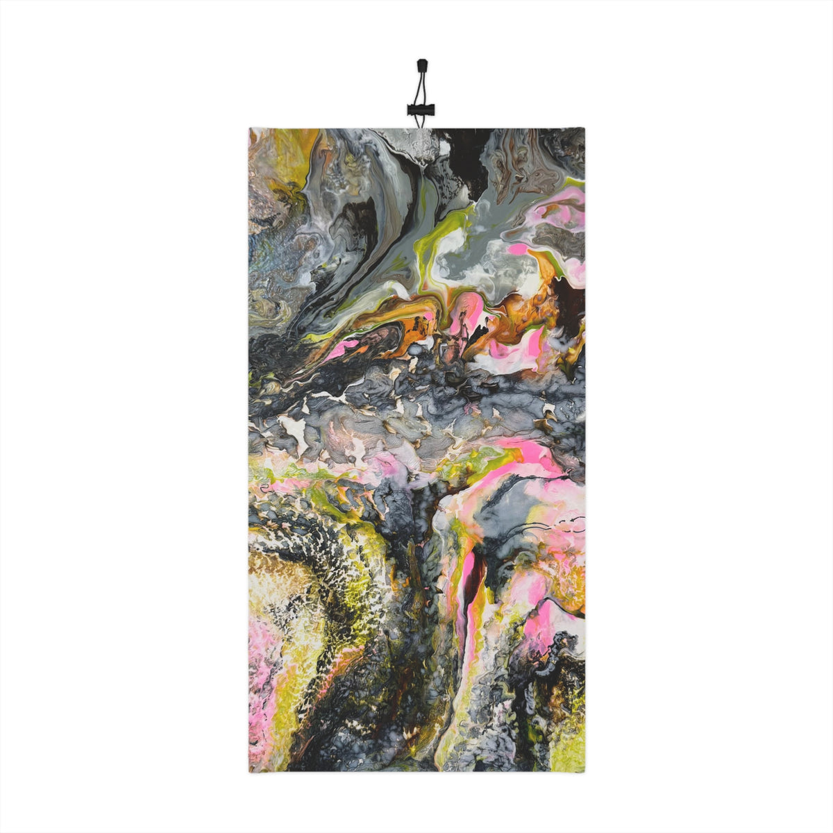 Abstract Marble "Liquid Optimism" Winter Neck Gaiter with Drawstring - Pink, Yellow & Gray Cold-Weather Face Warmer