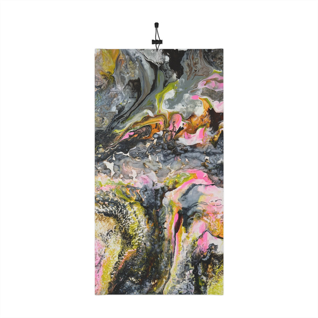 Abstract Marble "Liquid Optimism" Winter Neck Gaiter with Drawstring - Pink, Yellow & Gray Cold-Weather Face Warmer