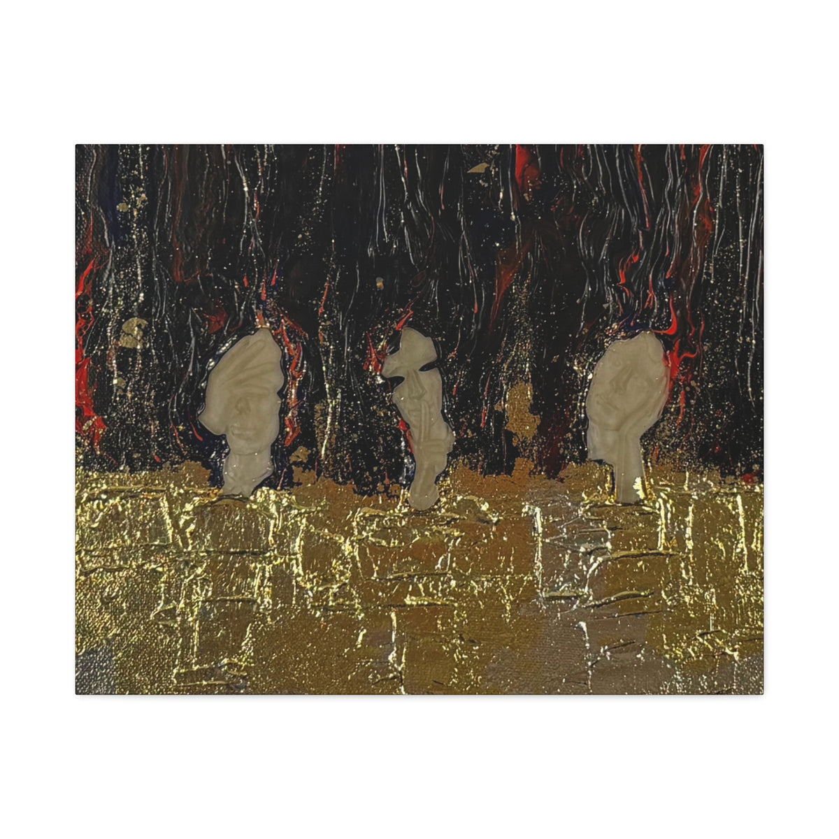 Abstract Gold Leaf Canvas Wall Art — Textured Black & Red Contemporary Painting