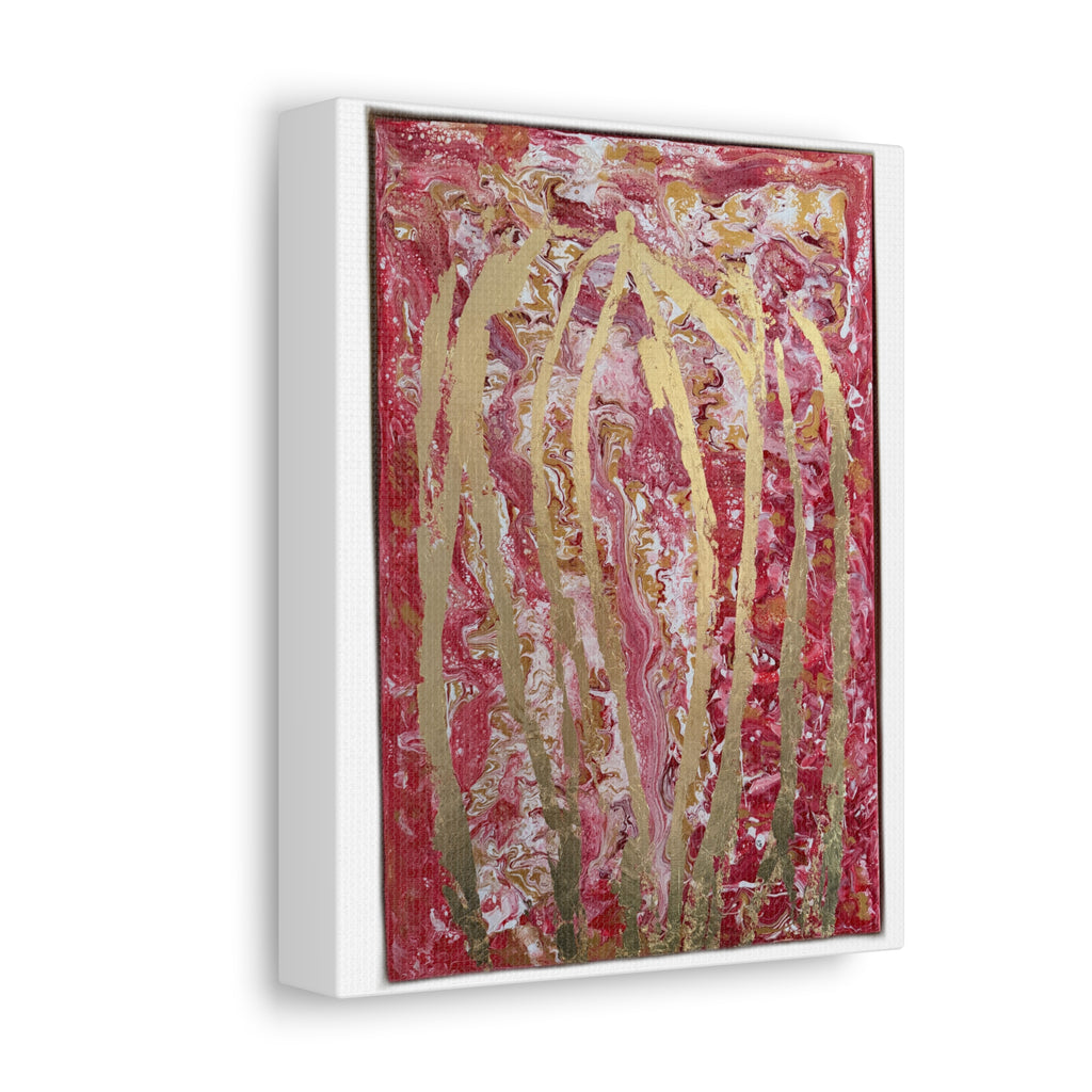 Abstract Red & Gold Stretched "She Pours" Canvas Wall Art – "She Pours" Modern Textured Painting