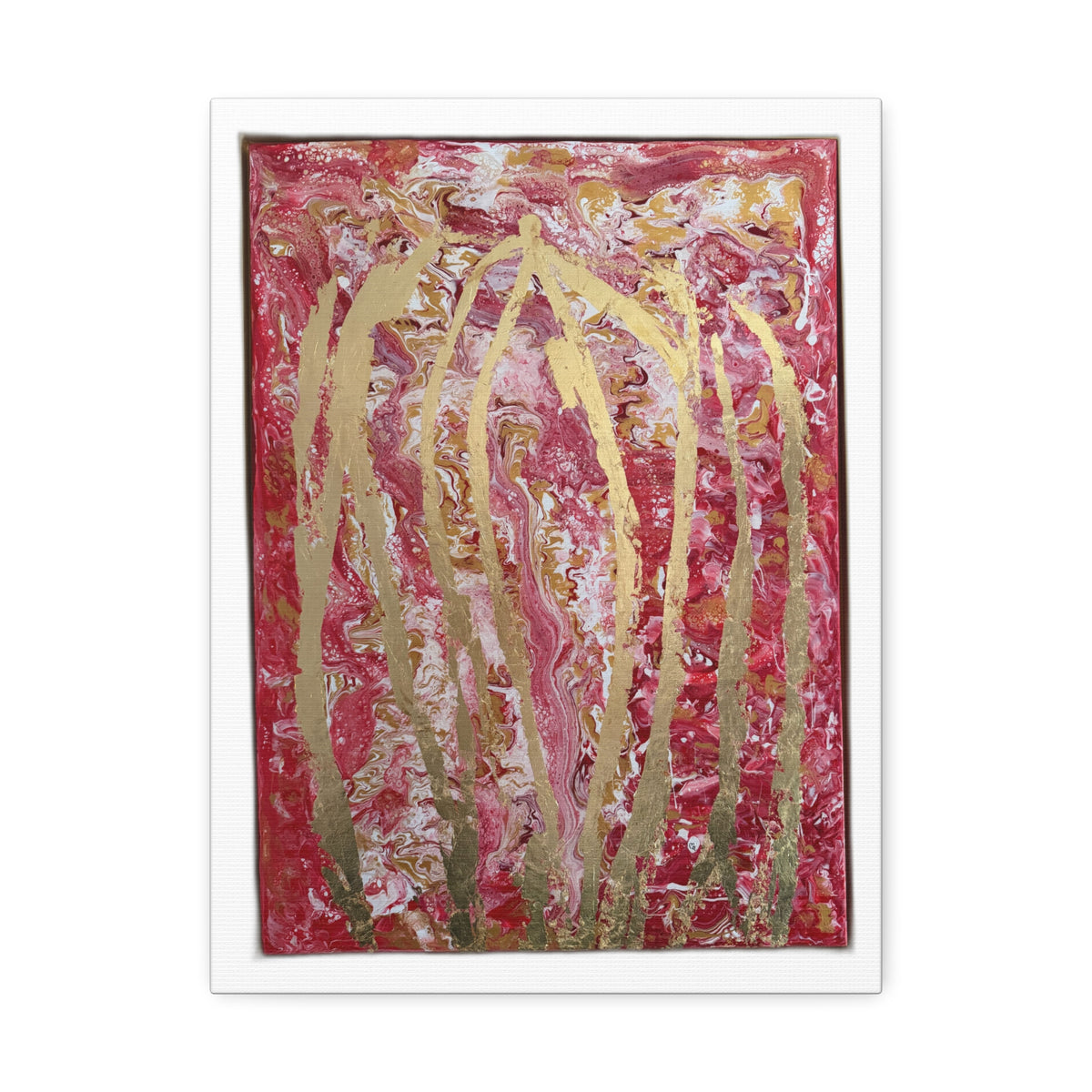 Abstract Red & Gold Stretched "She Pours" Canvas Wall Art – "She Pours" Modern Textured Painting