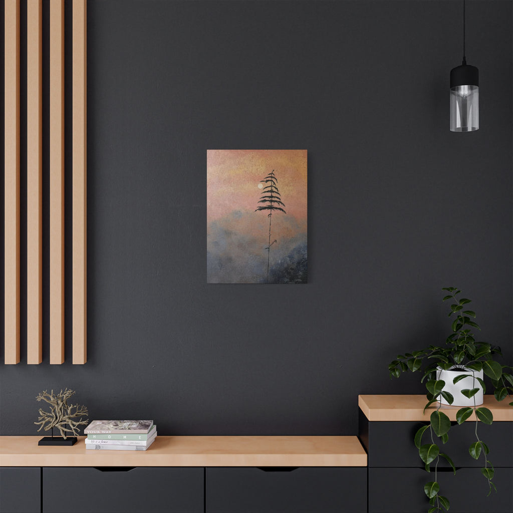 Satin Stretched Canvas - Minimal Lone Tree Sunset Wall Art