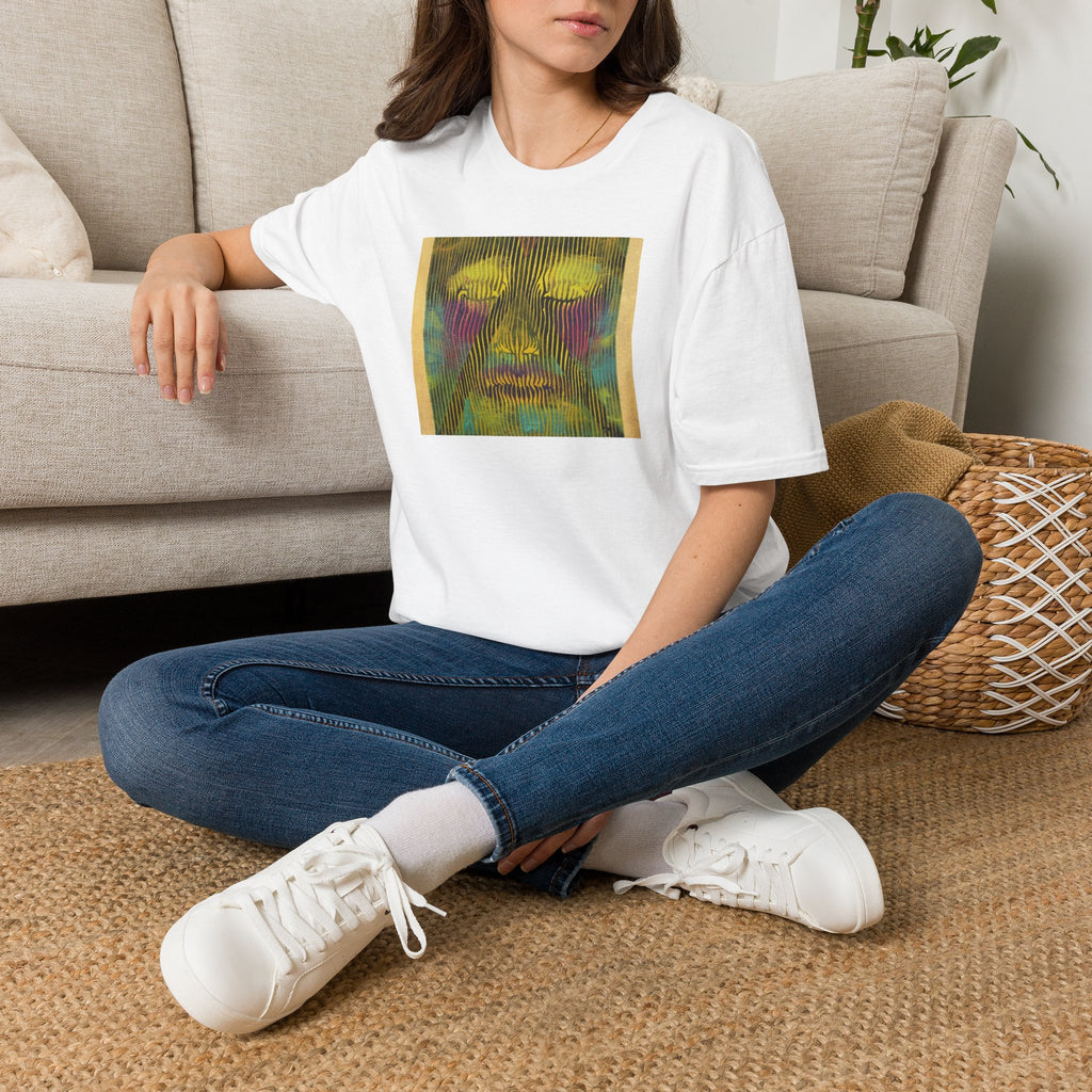 Abstract Psychedelic Electric Aura Face T‑Shirt — Trippy Colorful Optical Art Tee