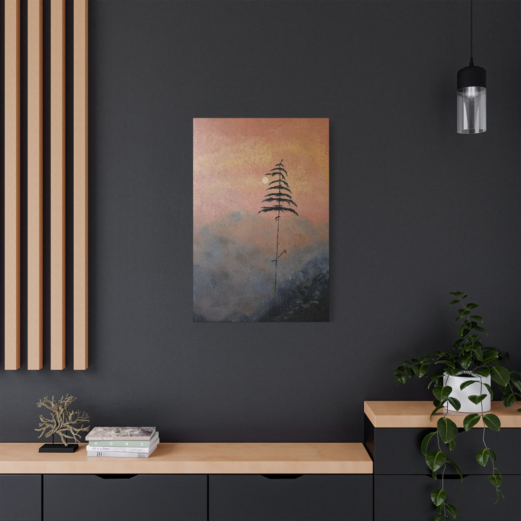Satin Stretched Canvas - Minimal Lone Tree Sunset Wall Art