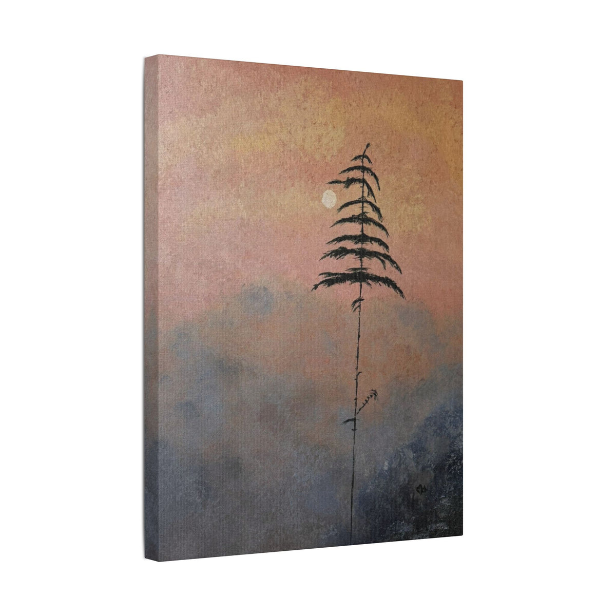 Satin Stretched Canvas - Minimal Lone Tree Sunset Wall Art