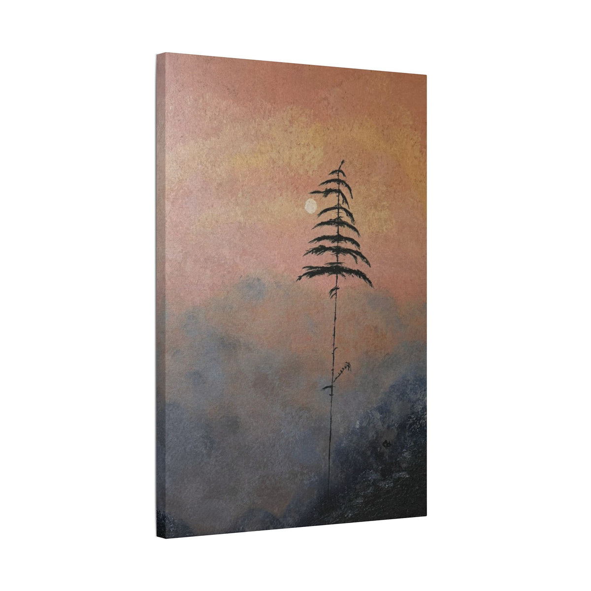 Satin Stretched Canvas - Minimal Lone Tree Sunset Wall Art