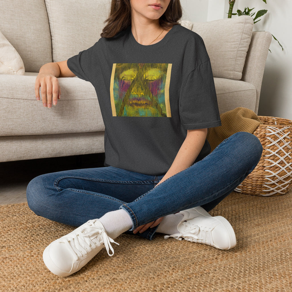 Abstract Psychedelic Electric Aura Face T‑Shirt — Trippy Colorful Optical Art Tee
