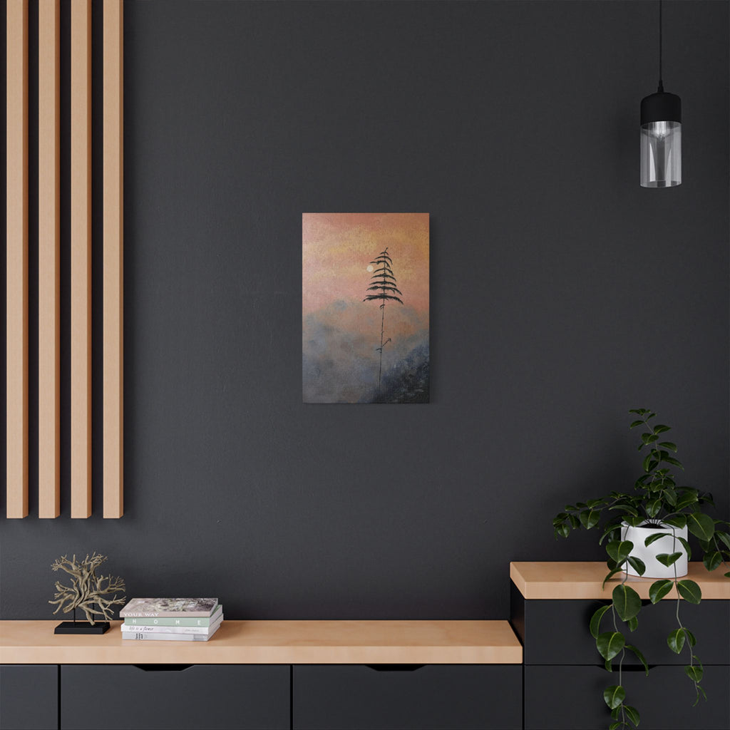 Satin Stretched Canvas - Minimal Lone Tree Sunset Wall Art