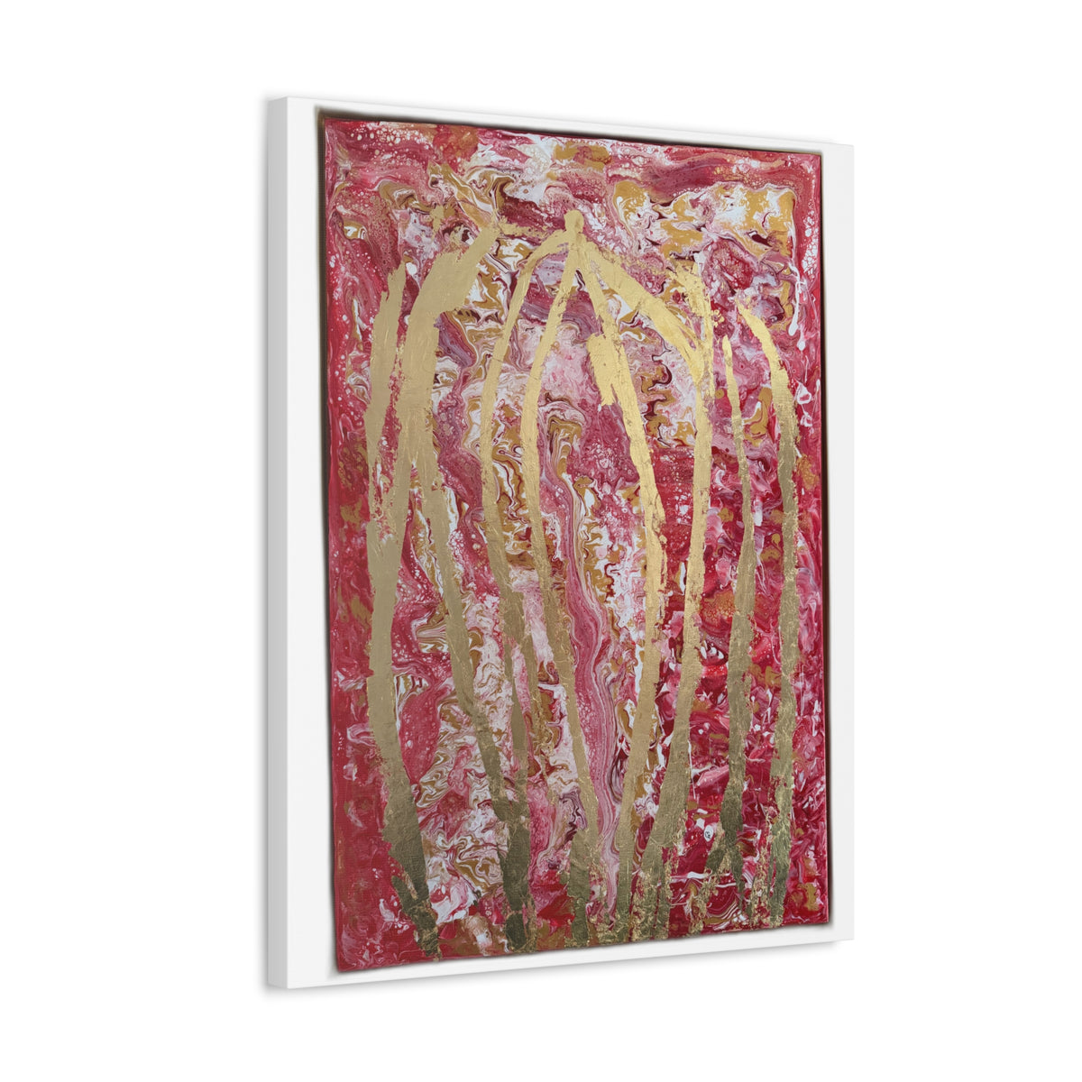 Abstract Red & Gold Stretched "She Pours" Canvas Wall Art – "She Pours" Modern Textured Painting