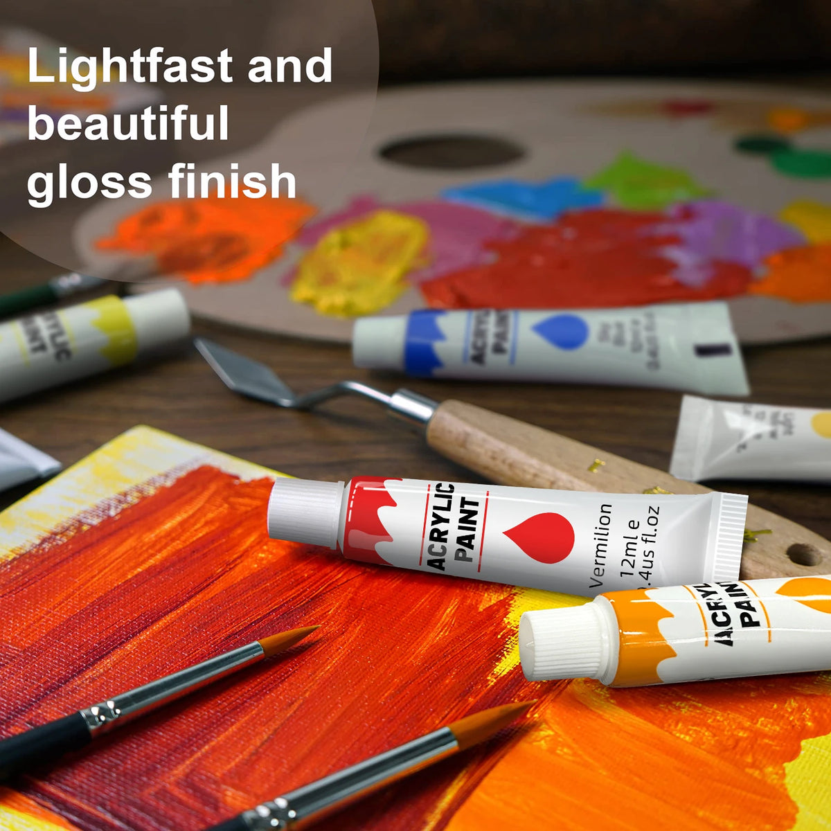 Acrylic Paint Set 12/24 Pack of 12mL Paints,Non-Toxic Craft Paint for Canvas,Wood,Fabric,Leather,Cardboard,Paper,MDF and Crafts