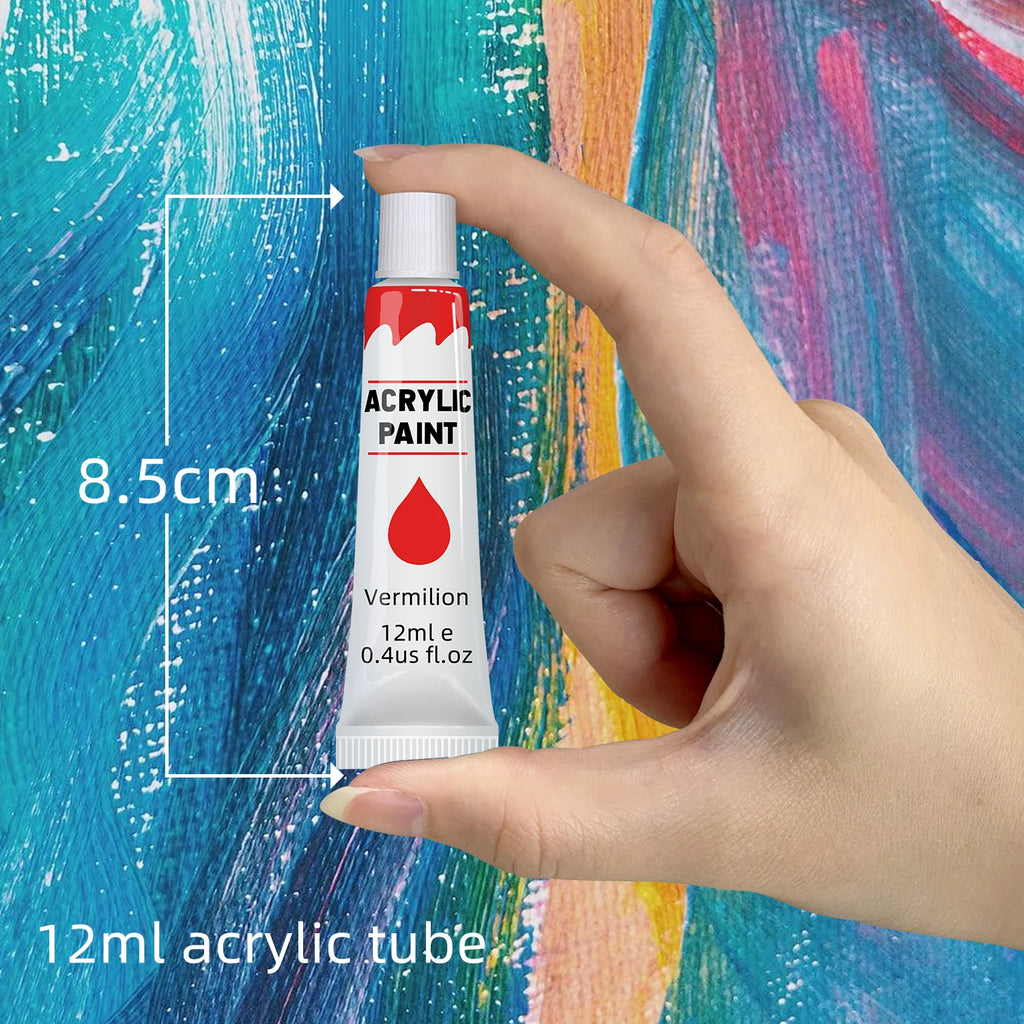 Acrylic Paint Set 12/24 Pack of 12mL Paints,Non-Toxic Craft Paint for Canvas,Wood,Fabric,Leather,Cardboard,Paper,MDF and Crafts